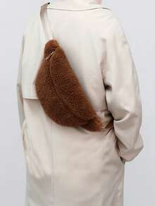 1PC New Autumn/Winter Fuzzy Waist Bag,Soft Sherpa Fabric Adjustable Strap Design - Women's Pouch For Daily, Shopping, Campus & Casual Outings - Multicolor - View 12