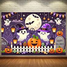 2D1pc Halloween Happy Animals & Pumpkin Party Background Cloth, Multipurpose Backdrop Wall Decor Photography Prop, Suitable For Living Room Bedroom Office Home Decor/Outdoor Decor/Studio Prop/Party Decoration, Holiday Gift