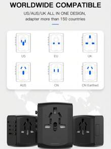 1pc Universal Travel Power Adapter, Travel Universal Plug, 3USB+1Type-C Ports, 110V-240V Input, Power Adapter Computer Accessories, US/EU/UK/AU Plugs, Surge Protection, Suitable For Over 170 Countries/Regions, Essential For Business Trip And Travel, For Computer, Tablet, Laptop