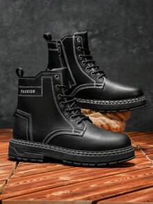Men's High-Shine Pure Black Elevator Boots With Thick Soles Oxford And Dress Boots Big Size - Black - View 4