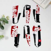 6 Stücke Gothic Horror Werkzeug-förmige Lesezeichen mit Blut-Design, Halloween Geschenke, Halloween Dekoration, Halloween Party Zubehör, gruselig, erschreckend, unheimlich, dunkel, Trick or Treat