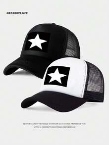 Unisex Pentagram Print Breathable Mesh Baseball Cap, Adjustable Outdoor Sun Hat, Lightweight And Breathable For Daily Commute