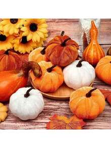 6 bucăți - Decorațiuni de dovleci din spumă de catifea artificială, Decorațiuni de dovleci de toamnă pentru casă, Dovleci falși asortați din catifea, Decor de masă artificial de toamnă, Ziua Recunoștinței reutilizabil, Centru de masă de toamnă, Dovleac artizanal din catifea pentru casă de toamnă, Recoltă de Ziua Recunoștinței decorativă, Centru de masă, Decorațiuni de Halloween