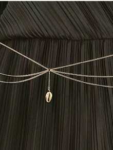 1pc Women's European & American Style Waist Chain With Shell Pendant, Multi-Layer Rhinestone Chain Waist Belt, Suitable For Halloween, Christmas, Party, Wedding, Daily Wear, 105CM Length