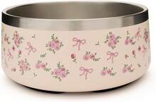 Dog Bowl Medium Breed - 4 Cup Non Slip Anti Rust, Insulated Metal Stainless Steel Dog Bowls - Spill Proof Heavy Duty - Water Bowl For Dogs, Dishwasher  (32 Oz, Floral Bow),13360810 - Pink - View 1