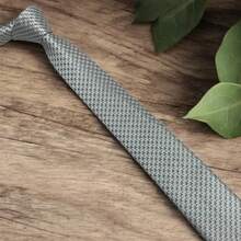 Luxury Men's Skinny Tie Polyester Silk Solid Color Polka Dots Slim Jacquard Groomsmen Tie - 銀色 - 查看 4