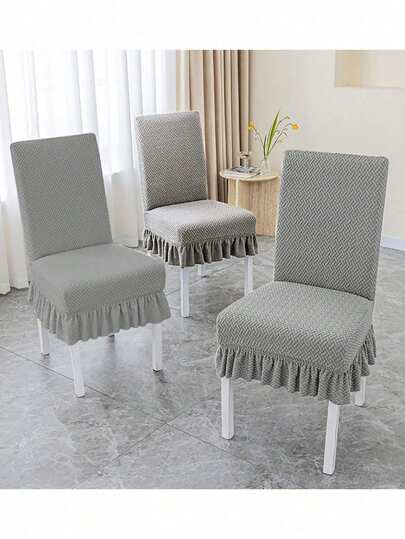 1 قطعة، غطاء كرسي طعام عالمي مصنوع من نسيج جاكارد، مرن عالمي، مقاوم للغبار ومخالب القطط، غطاء كرسي مدمج مع ظهر الكرسي وتنورة