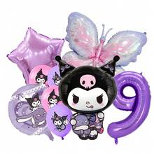 Decoraciones de fiesta de Sanrio Kuromi, decoraciones de globos de dibujos animados lindos de Kuromi, set de globos con números de mariposa morada de Kuromi para fiestas de cumpleaños, decoraciones de pared de fondo para fotos de grupo de fiesta de Kuromi, suministros de fiesta con globos con forma de personaje kawaii de Kuromi