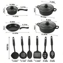 Juego de 13 piezas de utensilios de cocina antiadherentes con tapas, ollas, sartenes, espátula, cacerola, sartén, revestimiento de mármol