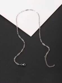 1pc Silver Stainless Steel Geometric Square Long Necklace Chain For Women, Versatile & Fashionable, Suitable For Daily Wear - Silver - View 4