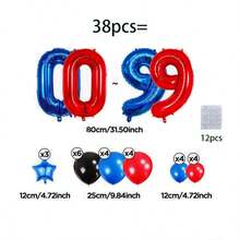 38pcs/Set Spider Theme Birthday Party Decorations, 32-Inch Red/Navy Blue Number 0-9 Foil Balloons