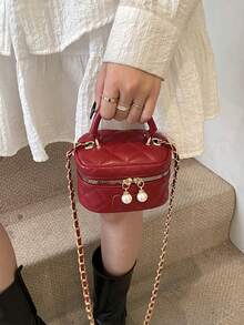 1pc Fashionable Vintage Cute Mini Lipstick Bag, Versatile Stylish Faux Pearl Decor Shoulder Crossbody Bag, Suitable For Girls Daily Outing And Shopping