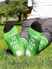 1/2 Pair Men Flag & Golf English Letter Breathable Casual Mid-Calf Socks, Versatile For Daily Wear, Fall - Multicolor - View 6