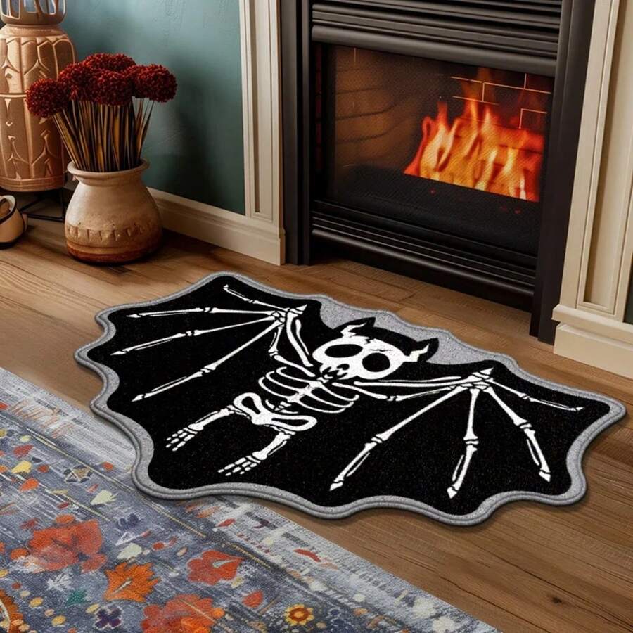 VIKAMA Alfombra decorativa en forma de Halloween, tela de araña negra, fantasma, gótico, reposapiés para entrada de baño, alfombra lavable resistente a la suciedad - K-SJR 9 - Ver 1