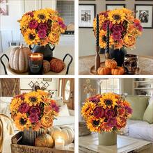 1pc/3pcs Artificial Peony Silk Embroidered Flower, Home Decor Accessory For Autumn, Vase Filler For Valentine's Day, Wedding Bouquet, Rose Arch, Living Room Decoration, New Year Decor, Ornamental Potted Plant - Orange - View 4