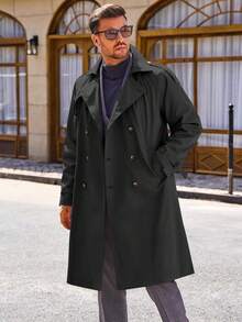 Runcati Mens Coat Double Breasted Long Casual Windbreaker Notched Lapel Belted Overcoat - Màu be - Xem 8