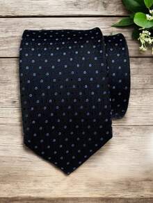 Luxury Men's Skinny Tie Polyester Silk Solid Color Polka Dots Slim Jacquard Groomsmen Tie - Màu xanh hải quân - Xem 1