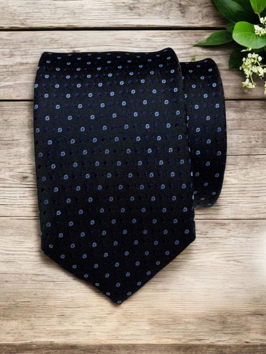 Luxury Men's Skinny Tie Polyester Silk Solid Color Polka Dots Slim Jacquard Groomsmen Tie - Màu xanh hải quân - Xem 1