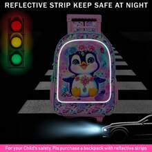 3PCS Penguin Rolling Backpack For Girls, Kids School Backpacks With Wheels, UV Printed Roller Wheeled Bookbag Set With Lunch Box