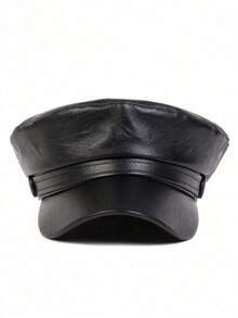 Classic Versatile Simple Solid Color PU Leather Beret Hat - Burgundy - Xem 2