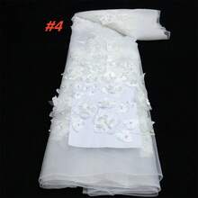 法国非洲3D珠饰蕾丝面料，高品质网纱刺绣贴花，3D花朵薄纱，尼日利亚蕾丝面料，适用于新娘缝纫 - 彩色 - 查看 6