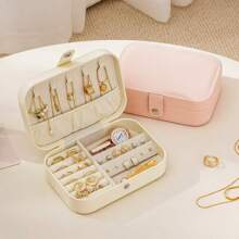 1pc PU Jewelry Storage Box, Portable Travel Jewelry Organizer, Vanity Storage Container, Multi-Compartment Travel Jewelry Display Box, Storage Gift Box, Display Box, Simple Flip Cover, Large Capacity, Suitable For Storing Rings, Necklaces, Earrings, Watches, Lipsticks And Other Accessories, Bedroom Accessories, Outdoor Travel Supplies, -Button Closure, Beautiful International Style, Suitable For Travel And Home, Ideal Gift For Girls