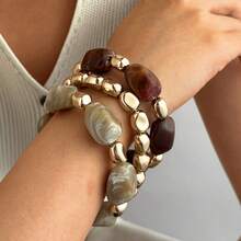 3 Stücke/Set modischer, übertriebener, bohemian-inspirierter, mehrlagiger, dicker Armreif aus Acrylperlen für Frauen, Paar, Partys, Alltag, Luxus-Hochwertig - Mehrfarbiges 3-teiliges Armbandset - Übersicht 3