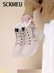 SCKMEU 1 双女士时尚厚底休闲运动鞋，舒适百搭，带保暖内衬