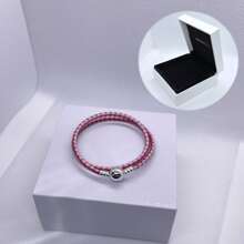 1 件高端女士皮革圆头扣饰皮绳手链系列，适合日常佩戴，适合饰珠，完美的圣诞节情人节礼物