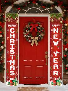 1 Set de Decoración Colgante para el Porche Navideño, Bandera Decorativa de Puerta de Feliz Navidad, Regalo de Navidad, Bandera Colgante de Decoración de Fiesta de Navidad, Bandera de Decoración de Año Nuevo, Ideal para Porche, Patio, Garaje y Decoración del Hogar