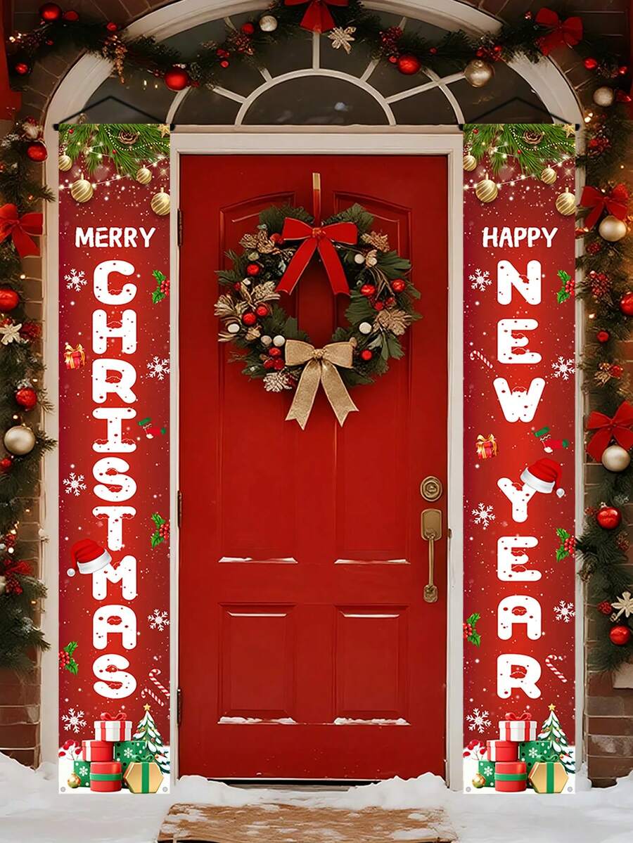 1 Set de Decoración Colgante para el Porche Navideño, Bandera Decorativa de Puerta de Feliz Navidad, Regalo de Navidad, Bandera Colgante de Decoración de Fiesta de Navidad, Bandera de Decoración de Año Nuevo, Ideal para Porche, Patio, Garaje y Decoración del Hogar