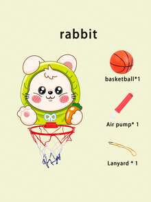 1套儿童卡通动物篮球套装，运动篮球玩具，包含迷你篮球和壁挂式气泵。这是一款室内外运动玩具，适合3岁以上男孩和女孩的互动球类玩具，可折叠篮球架，适合室内外运动投篮。