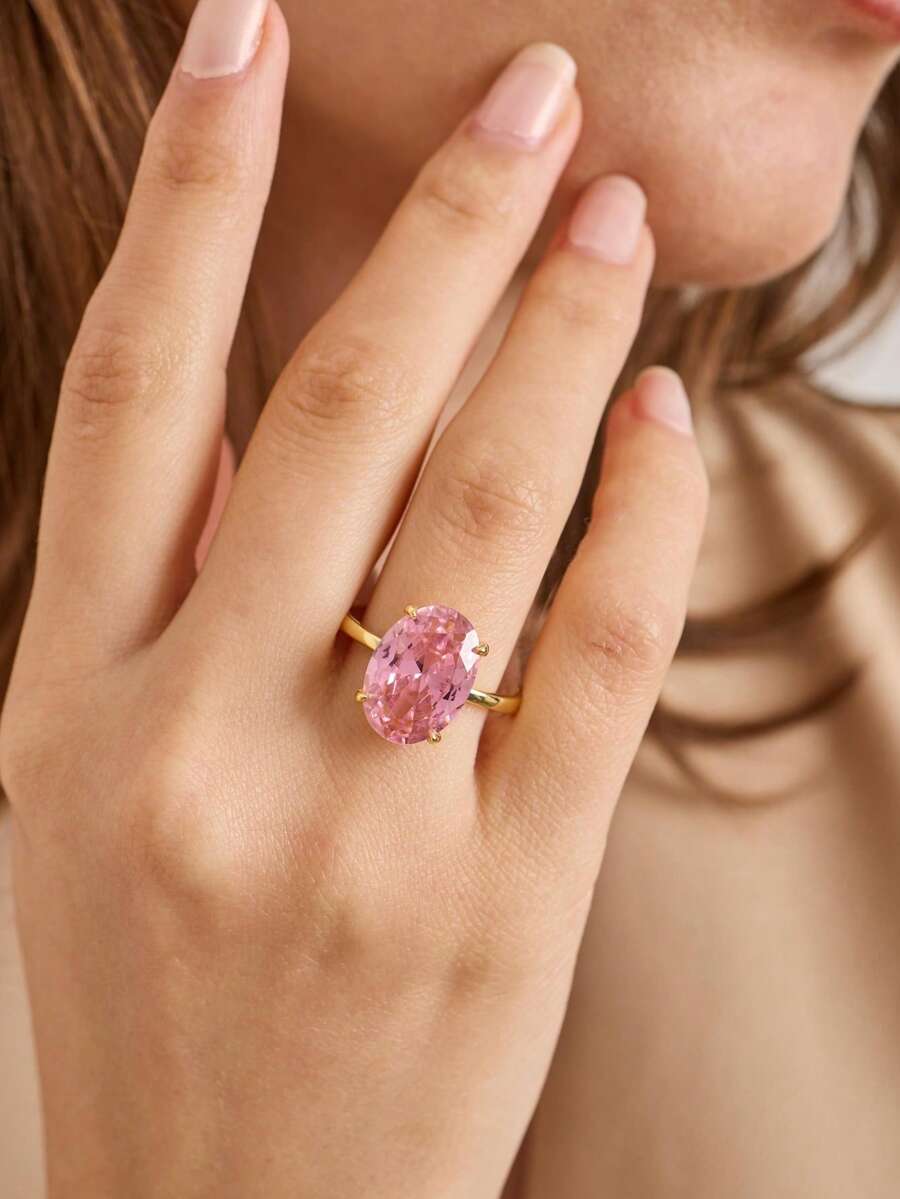 1 件时尚奢华粉红锆石精致戒指华丽气质女士订婚珠宝约会礼物适合任何场合简约而奢华。 - 粉鋯戒指 - 查看 1