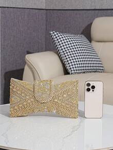 Túi cầm tay đính nơ đính đá sang trọng, túi dạ hội lấp lánh cho tiệc trang trọng và dạ tiệc - Vàng - Xem 7