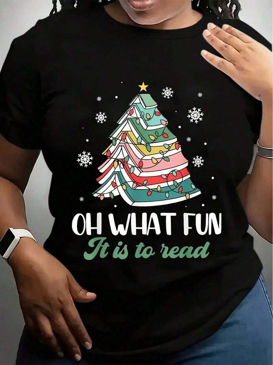 Oh What Fun Read Book Lights Tree Party Snowflake-Shirt AZ1K - màu đen - Xem 1