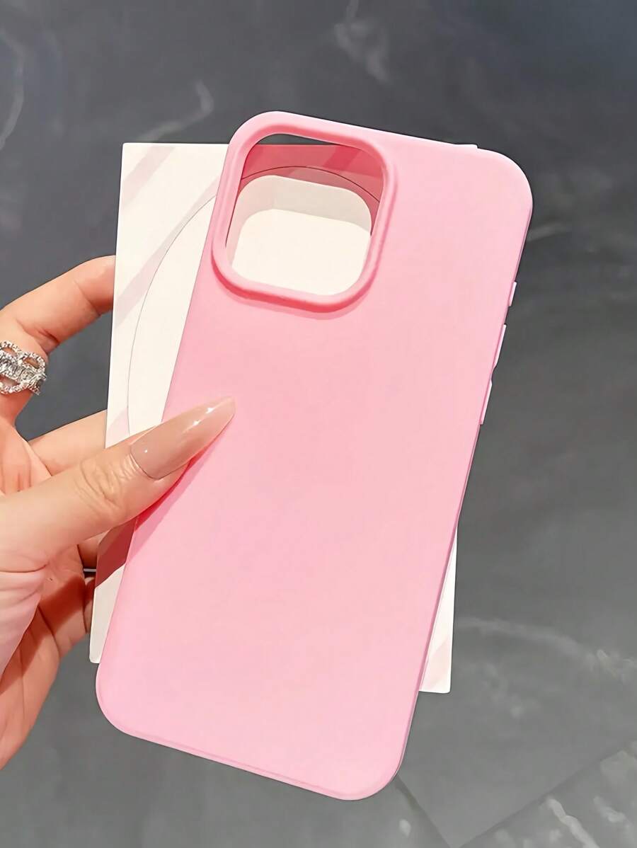 1pc Matte Deep Pink Simple Large Hole Lens Protection Anti-Drop Phone Case, Personalized For IPhone 16 Pro Max, 17/16/15/14 Plus, 13/12/11 - Pink - View 1