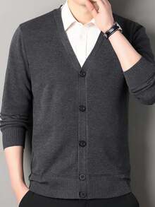 Chaqueta de punto con cuello en V casual de otoño/invierno con forro térmico para niños adolescentes, de moda y minimalista