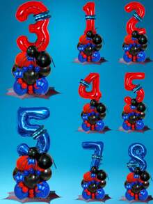 38pcs/Set Spider Theme Birthday Party Decorations, 32-Inch Red/Navy Blue Number 0-9 Foil Balloons