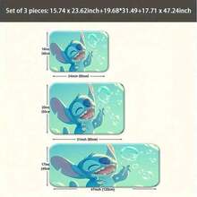 1 pieza Felpudo de entrada con diseño impreso de Disney, Stitch jugando con burbujas - Camiseta con personaje de dibujos animados adorable y divertida, de algodón suave y transpirable, perfecta para verano, playa, uso casual, regalo de cumpleaños o festividad para fans. Fácil de limpiar, absorbente y antideslizante, decorativo para piso, baño o pasillo.