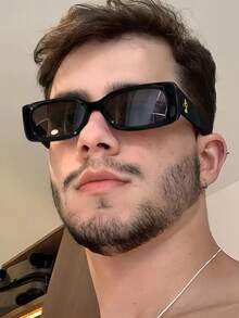 1 par de gafas casuales de moda rectangulares negras de acrílico para hombres, adecuadas para vacaciones, salidas y uso diario - Multicolor - Ver 14