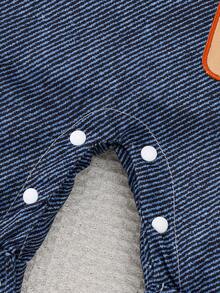 Cartoon Giraffe Embroidered Denim Effect Bib Overalls Long Sleeve Baby Jumpsuit, Spring/Autumn