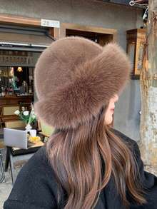 1pc Women Winter Furry Hat, European & Korean Style Warm Headwear, Solid Color Cute & Versatile, Thicker Design - Multicolor - View 3