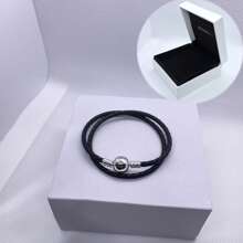 1 件高端女士皮革圆头扣饰皮绳手链系列，适合日常佩戴，适合饰珠，完美的圣诞节情人节礼物