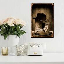 Vintage Cowboy Boot Hat Tin Sign Western Style Tee Men Women Rustic Rodeo Apparel Country Music Concert Outfit Tin Sign Sleeve Cowboy Cowgirl Gifts Iron Artwork Tinplate Decor Wall Art Home Decor - 彩色 - 查看 3