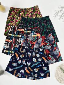 KAMULANG 5pcs/Set Men's Loose Airy Printed Boxer Briefs, Rainforest Animal Pattern, Lightweight Breathable Elastic Waist Shorts, Casual Sleepwear, Multi-Color (Please Order One Size Down For A Snug Fit) - Multicolor - View 3