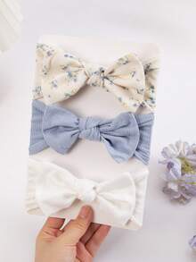 3pcs/Set Baby Cherry Blossom Floral Soft Bow Headbands, Cute Infant Turban Headwraps, Solid Color Print, Spring & Autumn - Multicolor - View 15