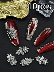 10 Pieces Per Pack Of Nail Art Nail Charm Nail Accessories, Three-Dimensional Flower Maple Leaf Inlaid With Rhinestones, Luxurious Diy Nail Decorations Suitable For Daily Life, Parties And Festivals Nail Supplies Nails Nail Charms Nail Gems