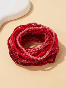 30 pezzi Braccialetti elastici stile bohémien vintage per donna, braccialetti intrecciati con perline a gradiente rosso, accessorio di moda per resort - Rosso - Visualizzare 2