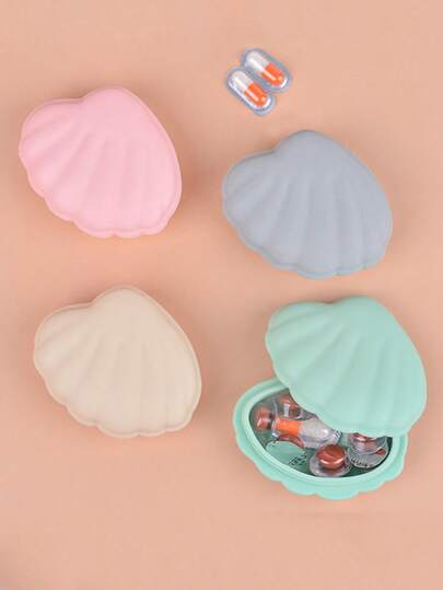 1 件便携式贝壳形无味硅胶药丸收纳盒迷你药盒