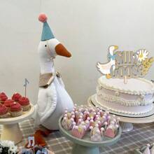 DOne Silly Goose Wooden Cake Topper Gray And White Goose DesignCute Geese Birthday Party Decoration Farm Theme Cake Decor Goose Topper 7001 - As Pic - View 3